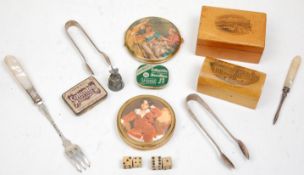 A mixed group of vintage curious to include two Mauchline Ware trinket boxes, one for The