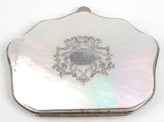 An early 20th Century mother of pearl cased ladies purse having applied silver decoration to the