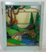 A good 19th Century Victorian lead lined stained glass window depicting the rolling hills of the