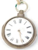 A 19th Century Georgian fusee movement pocket watch having a white enamelled dial with roman