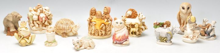 A group of thirteen Harmony Kingdom resin novelty animal figurines to include an owl box, polar