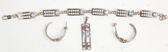 A mixed group of silver Art Nouveau style jewellery in the manor of Rennie Mackintosh to include a