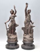 A pair of early 20th Century French spelter figures moulded as a farm worker 'Agriculture' and one