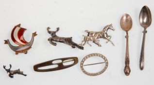 A Frances Holmes Boothby Modernist Silver Brooch together with a vintage Aksel Holmsen, Norway