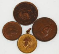 A group of four Lundy Island two 1929 One Puffin coins, Half Puffin 1929 and another 1929 Half