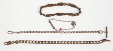 A group of four silver ladies bracelets to include with cross links and oval panels set with applied