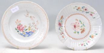 Two 19th Century Chinese famille rose plates, one having hand enamelled decoration featuring a