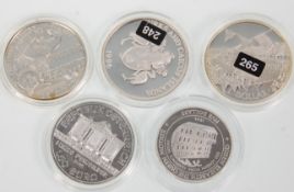 A mixed group of five fine silver coins to include Turks and Caicos Islands 1996 Birthday $20