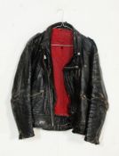 A vintage retro 1980's gentleman's leather biker jacket, having a double buck fasting to the base of