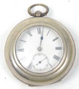 A 19th Century Victorian silver hallmarked open faced pocket watch having a round white enamelled