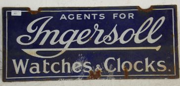 A vintage retro enamelled double sided advertising sign for Ingersoll Watches and Clocks having a