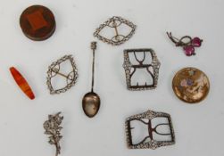A collection of vintage and antique jewellery to include two pairs of Victorian shoe buckles being