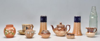A collection of 19th Century Victorian Doulton Lambeth ceramics to include two small salt glazed