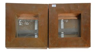 A pair of vintage 20th Century wall mirrors having wide copper frames. H40 W40cm