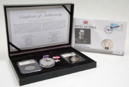A boxed two coin collection for the 100th Anniversary of the RAF Date Stamp Set, consisting of a