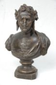 A 19th Century Victorian cast spelter bust in the form of Dante wearing his typical attire with