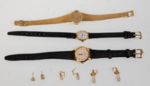 A group of three vintage ladies watches to include an Avia 1970's gilt bark effect watch, with two
