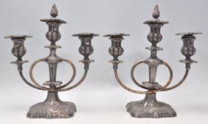 A good pair of vintage 20th Century Meriden Silverplate candlesticks having twin branches with