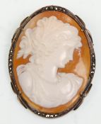 A vintage silver and marcasite Cameo brooch a lady facing right. Roller clap to verso. Measures 1.