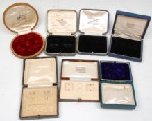 A good group of seven vintage cufflink & stud leather boxes with most having gilt tooled