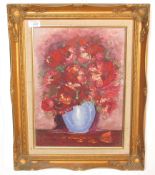 A 20th century still life oil on canvas painting still life study of a vase of flowers within gilt