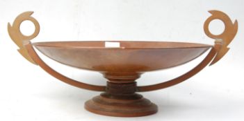 A large antique Art Deco 1930's olympic style copper centerpiece tazza / bowl having a round stepped
