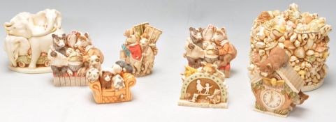 A group of eight Harmony Kingdom resin group figurines / boxes including a large tortoise and turtle