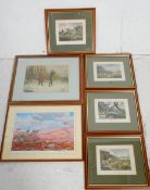 A mixed group of six shooting prints to include a series of four hunting prints signed in pencil,