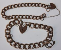 Two English silver hallmarked charm bracelets with both having heart padlocks and silver safety