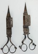 A pair of 19th Century antique silver plated candle snuffers / wick trimmers having raised