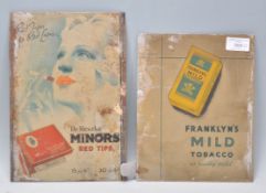 Two vintage retro 1930's cigarette advertising point of sale counter top tin and board enamelled