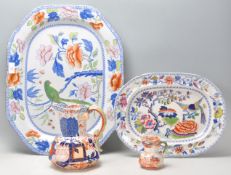 A collection of 19th Century ironstone ceramics to include two large polychrome chinoiserie meat