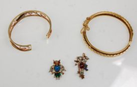 A pair of French Trifari brooches, one brooch in the form of an owl, each stamped to the back.
