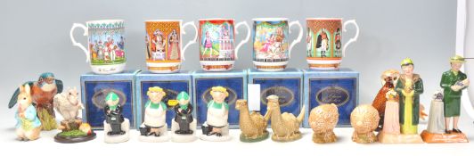 A large mixed group of twenty mostly ceramic figures to include Sadler made mugs including Romeo and