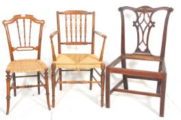 A harlequin set of antique chairs to include a 19th Century Georgian Chippendale style chair