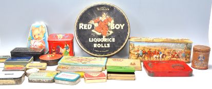 A good collection mix vintage advertising tins to include Wilkins Red Boy Liquorice Rolls, Fry's