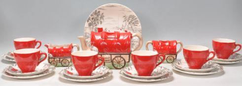A good vintage retro 20th Century Wagon Trail tea service by Washington Pottery consisting of six