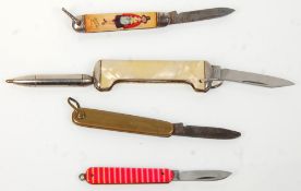 A group of four vintage pen knives to include a Jeremy Jones welsh advertising penknife, a striped