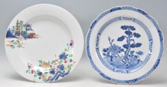 Two 19th Century Chinese plates to include a blue and white hand painted plated decorated with a