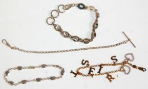 A group of four silver ladies bracelets to include a decorative oval link bracelet set with blue