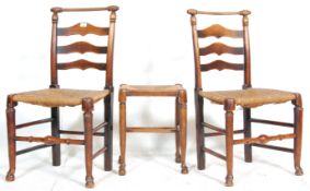 A pair of 19th Century Victorian hall / dining chairs being oak framed with rush seats, having