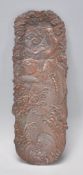 An early 20th Century antique Japanese bronzed brush / pen tray having moulded decoration in the