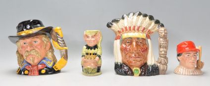 A group of four Royal Doulton ceramic character jugs to include General Custer D7079, Leprechaun