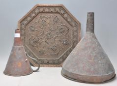 Two 19th Century Victorian antique copper funnels