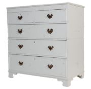 A Victorian painted pine 2 over 3 chest of drawers being raised on bracket feet with 2 short over
