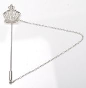 A stamped 925 silver tie / stick pin having a crown finial being set with round cut CZ's. Measures 3