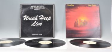 Two vinyl long play LP record albums by Uriah Heep to include – Live January 1973 – Original