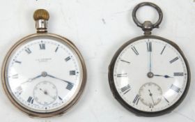 Two silver hallmarked pocket watches to include J. W. Benson watch having a white enamelled face