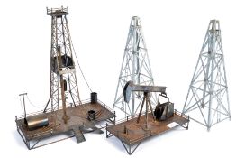 COLLECTION OF METAL SCALE MODEL OIL WELLS AND RIGS