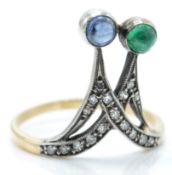 A 14ct gold emerald and sapphire diamond ring.